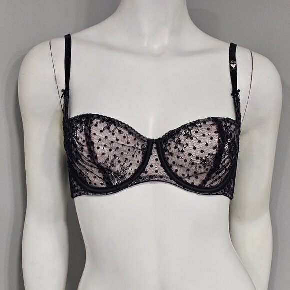 Victoria's Secret Dream Angels Black Dot Mesh Merrywidow Balconette Bra 32D - Picture 2 of 7
